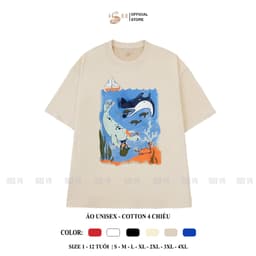 (Có áo người lớn) Áo thun trẻ em, áo phông hoạt hình CÁ ĐUỐI áo thun cho bé trai, bé gái ISEE VN cotton 4c mềm mịn 1
