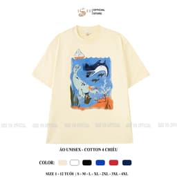(Có áo người lớn) Áo thun trẻ em, áo phông hoạt hình CÁ ĐUỐI áo thun cho bé trai, bé gái ISEE VN cotton 4c mềm mịn 5