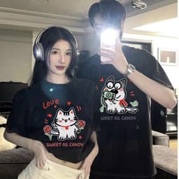 Áo đôi trái tim in hình thú cưng unisex nam nữ, chất cotton 100% 2