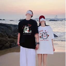 Áo đôi trái tim in hình thú cưng unisex nam nữ, chất cotton 100% 1