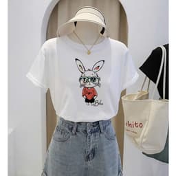 Áo thun tay lỡ in thỏ Unisex nam nữ basic vải cotton co giãn 4 chiều form oversize Charit 1