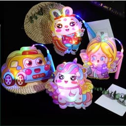 [Có đèn Led] Đèn Lồng Trung Thu Hottrend Lồng Đèn 2 mảnh Hình Dễ Thương kèm pin cúc áo pony thỏ xe 2