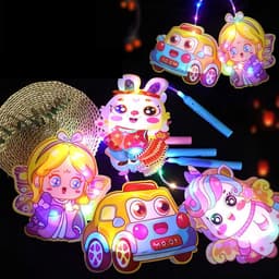 [Có đèn Led] Đèn Lồng Trung Thu Hottrend Lồng Đèn 2 mảnh Hình Dễ Thương kèm pin cúc áo pony thỏ xe 1
