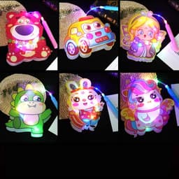[Có đèn Led] Đèn Lồng Trung Thu Hottrend Lồng Đèn 2 mảnh Hình Dễ Thương kèm pin cúc áo pony thỏ xe 3