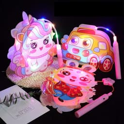 [Có đèn Led] Đèn Lồng Trung Thu Hottrend Lồng Đèn 2 mảnh Hình Dễ Thương kèm pin cúc áo pony thỏ xe 4