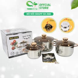 Bộ nồi 3 món Inox SRAPP 304 SH-368, SH-805, 5 đáy truyền nhiệt đều, nấu mọi bếp - TUIDO SHOP 1