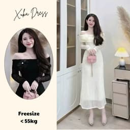 Đầm ren trắng kem trễ vai Xukadress, váy đen ren dáng dài trễ vai cho nữa đi tiệc sang trọng 2