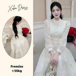 Váy Maxi Ren Màu Kem Xukadress – Đi Tiệc/Chụp Ảnh – Form xoè Đẹp – Sang Trọng, Váy Dự Tiệc, Váy du lịch Dài Thướt Tha 2