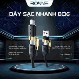 Dây Sạc Nhanh BC16 4in1 Công Suất 240W By Bonne TECHLONOGIQUE Chống Rối Sạc Điện Thoại & Máy Tính Bảo Hành 12 Tháng 2