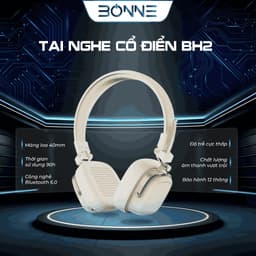 Tai Nghe Bluetooth Thiết Kế  Cổ Điển BH2 Chính Hãng By Bonne TECHNOLOGIQUE, Tai Nghe Bluetooth 6.0 Nghe Liên Tục 90h 2
