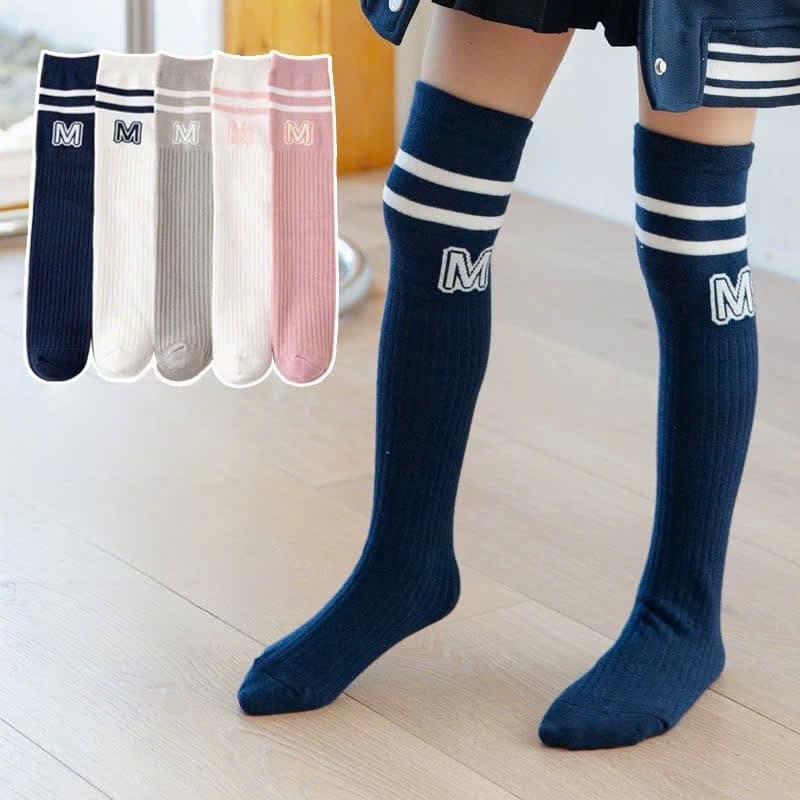 Set 5 Đôi Tất Đùi Cổ Cao Cho Các Bé Họa Tiết Chữ M Phong Cách Korea Siêu Hot