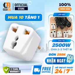 Ổ cắm chuyển đổi từ 3 chấu sang 2 chấu Vinakip 10A, Đầu phích cắm đa năng chịu tải 1