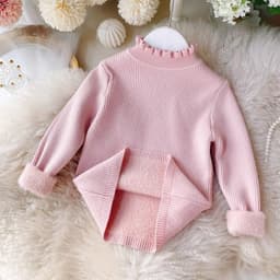 "Sữa Áo Len Cổ Bèo Lót Lông Siêu Ấm Cho Bé Gái, Thời Trang Quảng Châu Chất Lượng" 3