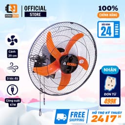 Quạt treo tường 2 dây Senko TC16 5 cánh cam thân đen công xuất 47W gió mạnh bảo hành 24 tháng 1