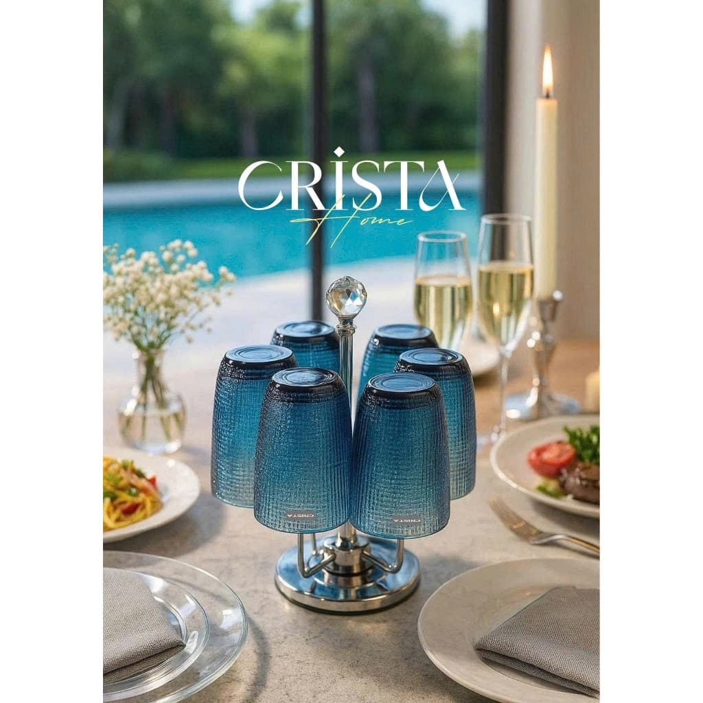 Bộ 6 Ly Cốc Thủy Tinh GOCHY 340ML Vân Lưới Dập Nổi Cao Cấp, Cốc Uống Nước Soda-Lime Dày Dặn Sang Trọng Màu Xanh Đỏ