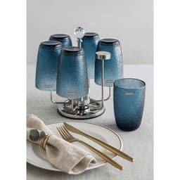 Bộ 6 Ly Cốc Thủy Tinh GOCHY 340ML Vân Lưới Dập Nổi Cao Cấp, Cốc Uống Nước Soda-Lime Dày Dặn Sang Trọng Màu Xanh Đỏ 6