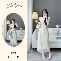 Đầm ren hoa nhí dáng dài Xukadress, váy ren thanh lịch dịu dàng cho nữ đi làm đi chơi 2