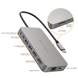 Cổng chuyển Hyperdrive Dual 4k HDMI 10-in-1 2 Màn hình USB-C Hub cho Laptop 3