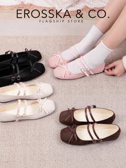 Erosska - Giày búp bê chấm bi kiểu dáng balletcore hottrend màu đen chấm bi - EL086 11