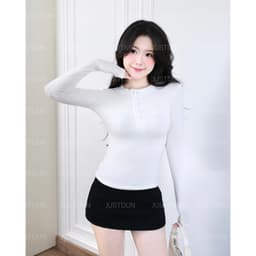 Áo Thun Nữ Dài Tay JUSTDUN Z12 -Thiết Kế Khuy Cúc Ngực, Cotton Mịn Êm Ái, Ôm Dáng, Co Giãn Thoải Mái 8