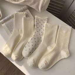Set 5 Đôi Tất Cao Cổ Nữ Họa Tiết Chấm Bi Phong Cách Dễ Thương Tn16 1
