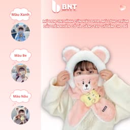 Mũ Len 3in1 Hình Cún Nâu DITIP, Mũ Lông Trùm Đầu Liền Khăn Cổ Và Găng Tay Giữ Ấm Cho Bé 1