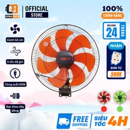 Quạt treo tường 2 dây Senko TC1622, quạt treo màu đen công xuất lớn 65W bảo hành 24 tháng 1