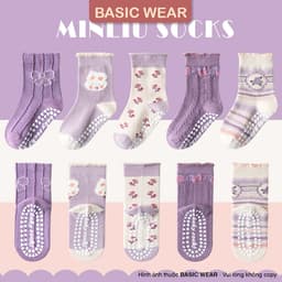 Set 5 Đôi Tất Cổ Cao Chống Trơn Cho Bé Trai Bé Gái 1-12 Tuổi, Tất Cổ Cao Chống Trơn Trượt Cho Bé 8
