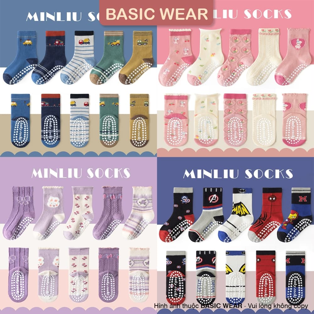 Set 5 Đôi Tất Cổ Cao Chống Trơn Cho Bé Trai Bé Gái 1-12 Tuổi, Tất Cổ Cao Chống Trơn Trượt Cho Bé