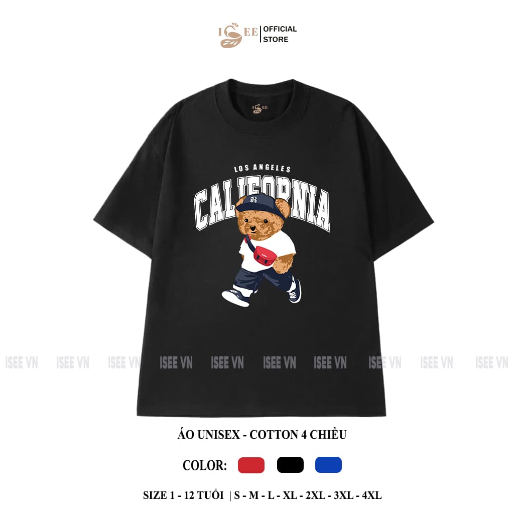 [9Kg-90Kg] Áo thun Unisex trẻ em ISEE VN in GẤU TEDDY, áo thun bé trai form rộng vừa cotton 4c thấm hút mồ hôi