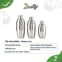 Bình Lắc Pha Chế Shaker Inox Zestty Dụng Cụ Bartender Chuyên Dụng (350ml - 550ml - 700ml - Boston) 2