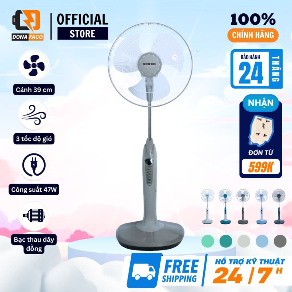Quạt đứng có đèn Senko DD1602 5 màu để lựa chọn công xuất 47w 3 cấp gió siêu mát bảo hành 24 tháng