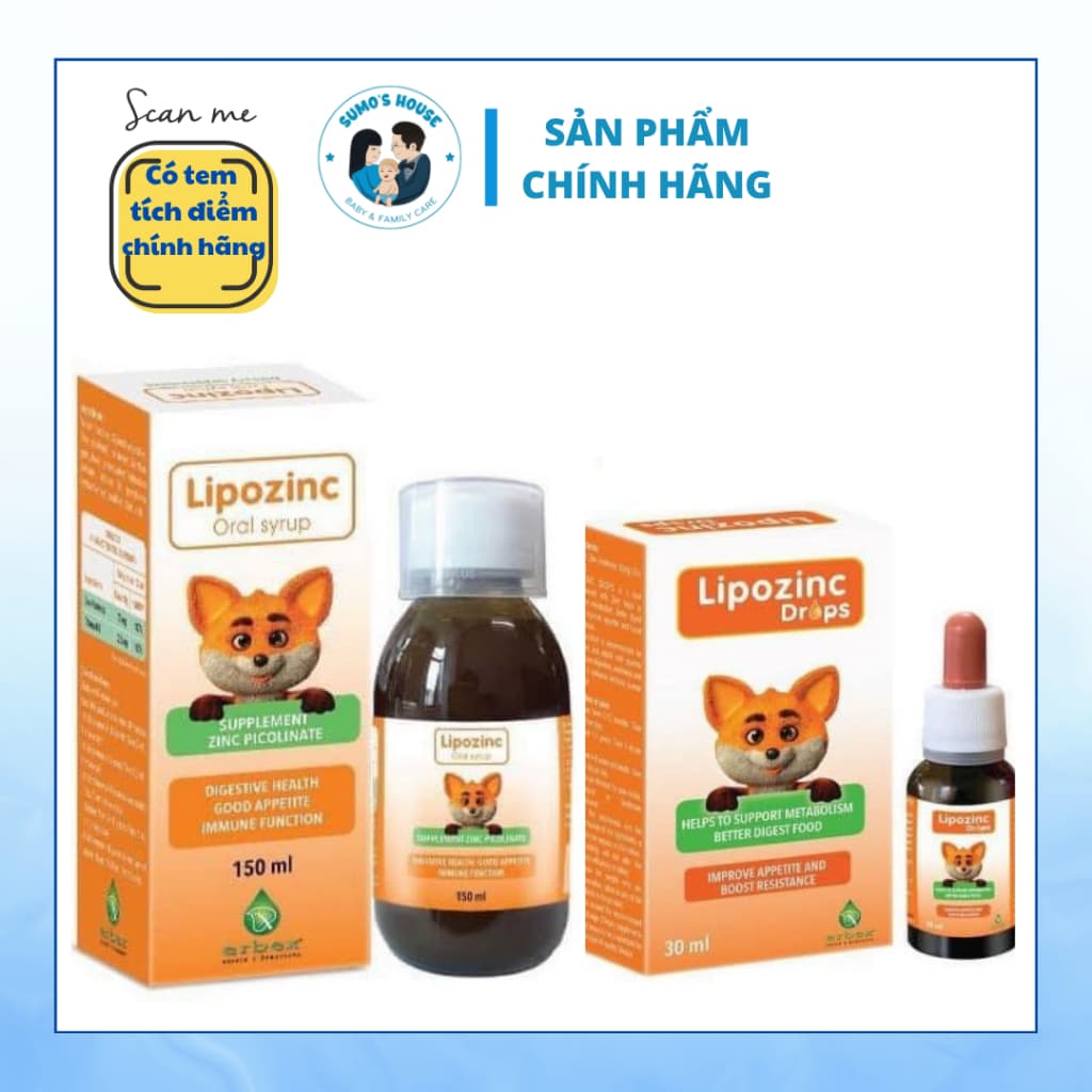 Lipozinc- Kẽm hữu cơ Giúp Bé Ăn Ngon, Tăng Cường Sức Đề Kháng (siro và nhỏ giọt)