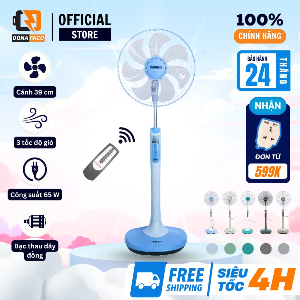 [Chính hãng] Quạt đứng điều khiển từ xa Senko DR1608, Quạt cây có remote, hẹn giờ, bảo hành 2 năm