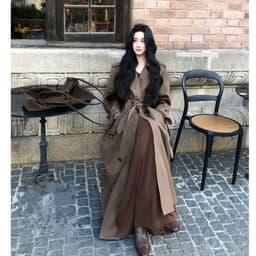 (Hàng QC) Áo Khoác Măng Tô Nữ Kaki QC Dáng Dài Nâu Vintage Dễ Phối Đồ Phong Cach Hàn Quốc 5