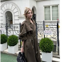 (Hàng QC) Áo Khoác Măng Tô Nữ Kaki QC Dáng Dài Nâu Vintage Dễ Phối Đồ Phong Cach Hàn Quốc 9