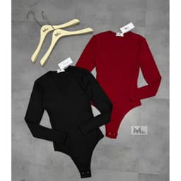 Áo bodysuit trơn nữ dài tay cổ V hàng 2 lớp kèm ảnh thật d56 7