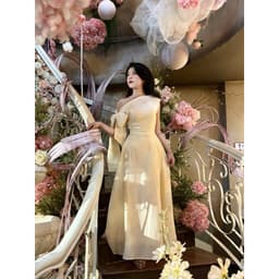 Đầm maxi dáng dài Xukadress váy voan kem lệch vai kèm nơ tôn dáng cho nữ dự tiệc thanh lịch 3