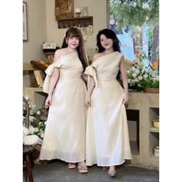 Đầm maxi dáng dài Xukadress váy voan kem lệch vai kèm nơ tôn dáng cho nữ dự tiệc thanh lịch 6