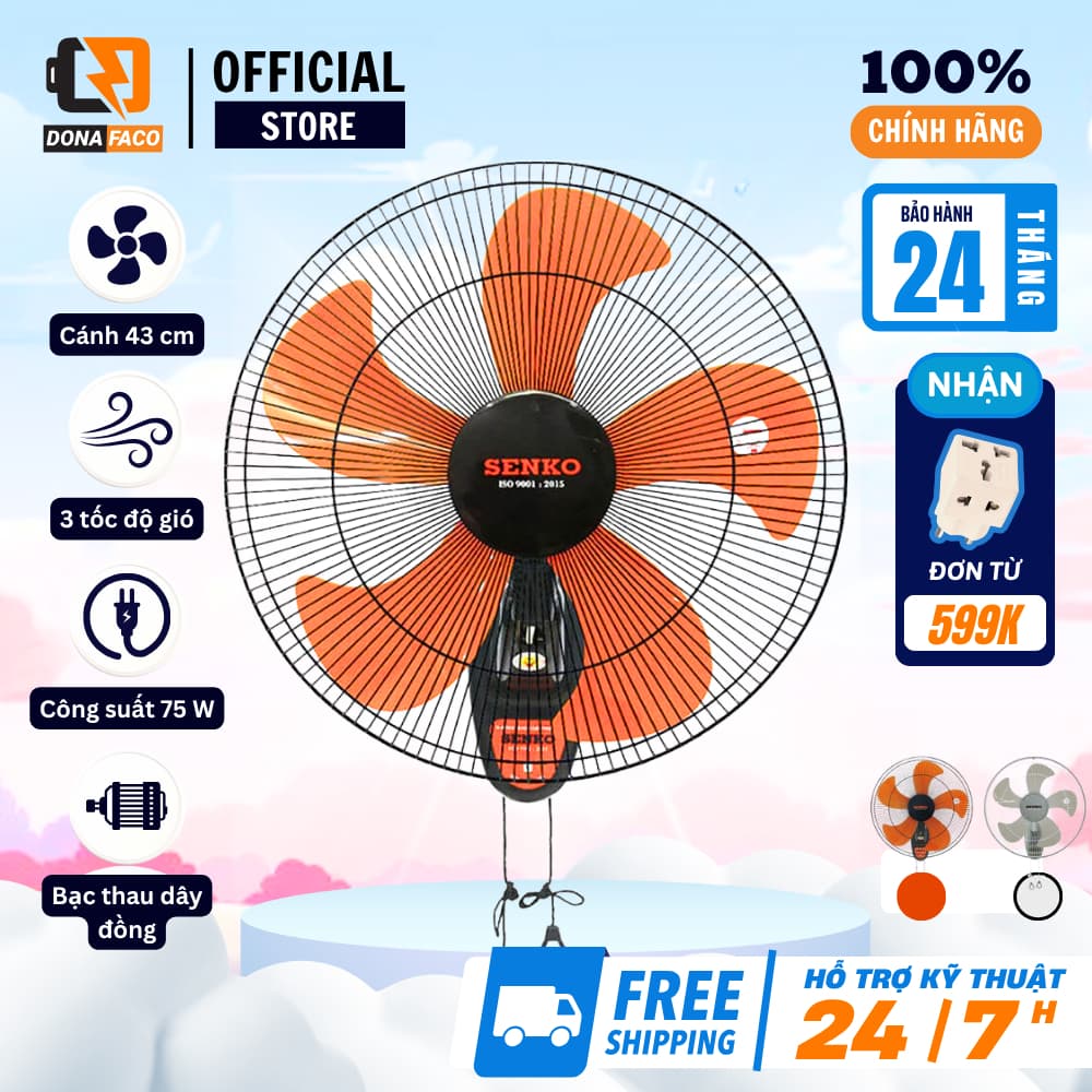 Quạt treo tường Senko TC1883 công nghiệp công xuất mạnh 75W 5 cánh 3 cấp gió bảo hành 24 tháng