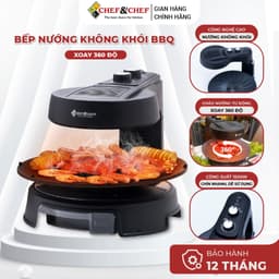 Bếp Nướng Không Khói Xoay 360 Độ CHEF & CHEF, Công Suất Cao 1800W, Chảo Nướng Xoay Tự Động, Chín Đều 1