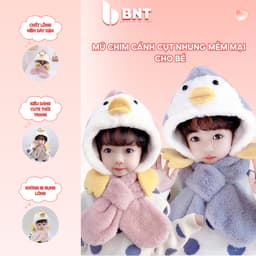Nón len liền khăn hình vịt mùa đông cho bé 6–36 tháng , Lông cừu mềm ấm 1