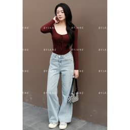 [MÀU MỚI] Áo Thun Nữ Cổ V Thắt Nơ Dài Tay Ôm Body Chất Thun Mịn Co Dãn 4 Chiều BYJANE - 862 5