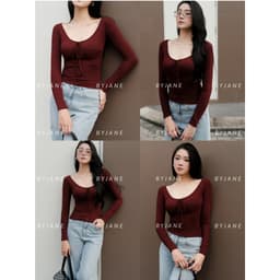 [MÀU MỚI] Áo Thun Nữ Cổ V Thắt Nơ Dài Tay Ôm Body Chất Thun Mịn Co Dãn 4 Chiều BYJANE - 862 4