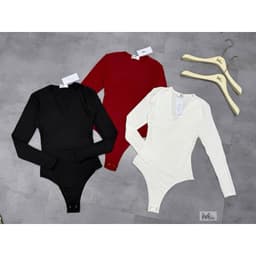 Áo bodysuit trơn nữ dài tay cổ V hàng 2 lớp kèm ảnh thật d56 6