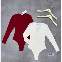 Áo bodysuit trơn nữ dài tay cổ V hàng 2 lớp kèm ảnh thật d56 8