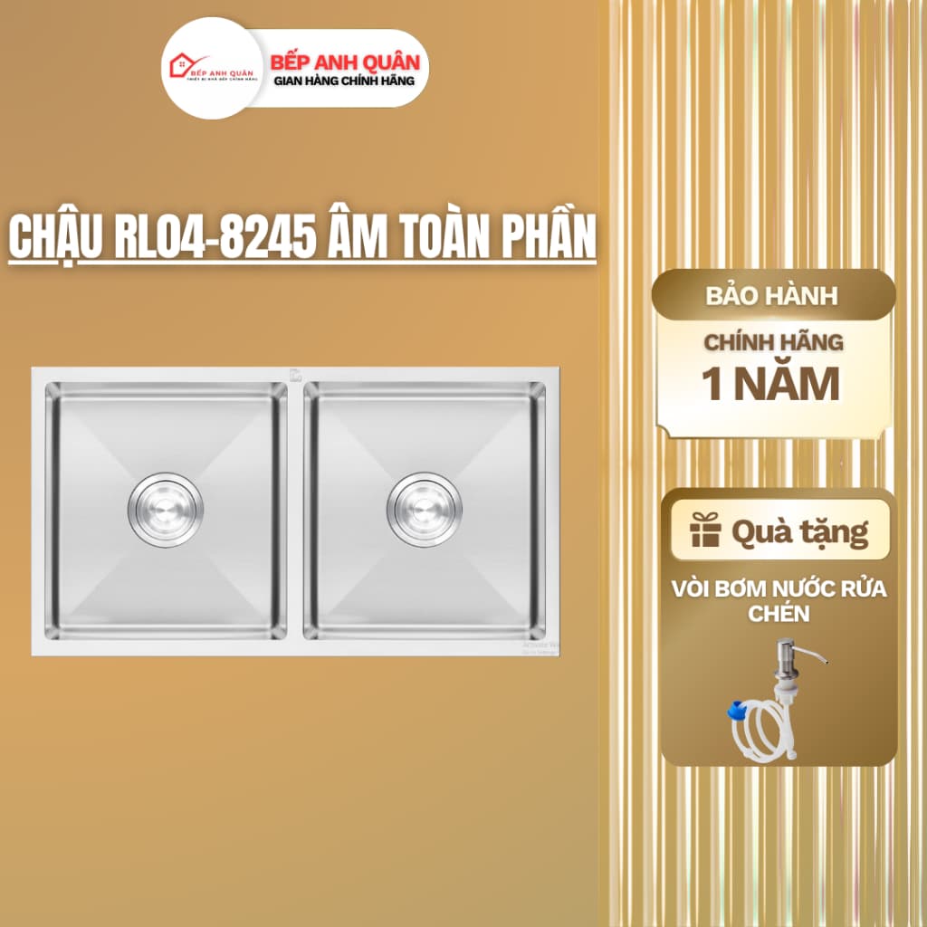 Chậu rửa bát 2 hố Roslerer RL04-8245 âm toàn phần | Chậu 2 hố âm toàn phần | Chậu inox 304 | Đầy đủ phụ kiện