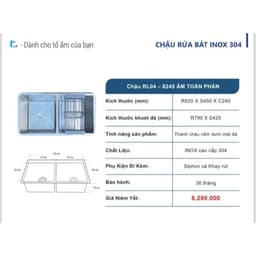 Chậu rửa bát 2 hố Roslerer RL04-8245 âm toàn phần | Chậu 2 hố âm toàn phần | Chậu inox 304 | Đầy đủ phụ kiện 6