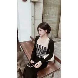 Áo Ống Sọc Ngang Ôm Body vải Len Dệt Kim Co Dãn 3