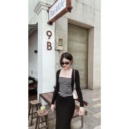Áo Ống Sọc Ngang Ôm Body vải Len Dệt Kim Co Dãn 5